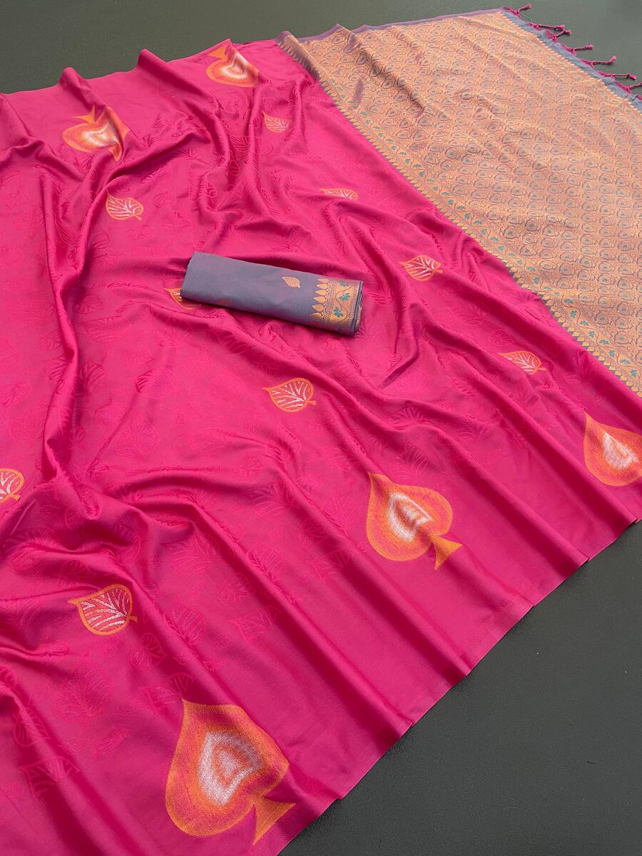 Flattering Dark Pink Soft Banarasi Silk Saree With Posh Blouse Piece