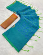 Elision Firozi Soft Banarasi Silk Saree With Smashing Blouse Piece