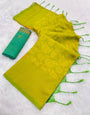 Moiety Parrot Soft Banarasi Silk Saree With Tremendous Blouse Piece