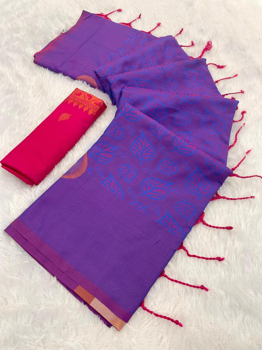 Grandiose Purple Soft Banarasi Silk Saree With Demesne Blouse Piece