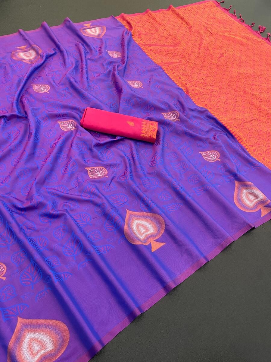 Grandiose Purple Soft Banarasi Silk Saree With Demesne Blouse Piece