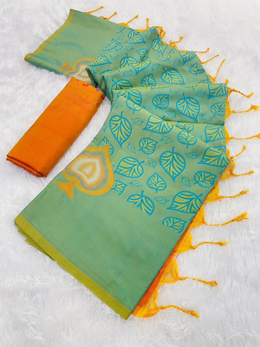 Allure Sea Green Soft Banarasi Silk Saree With Hypnotic Blouse Piece