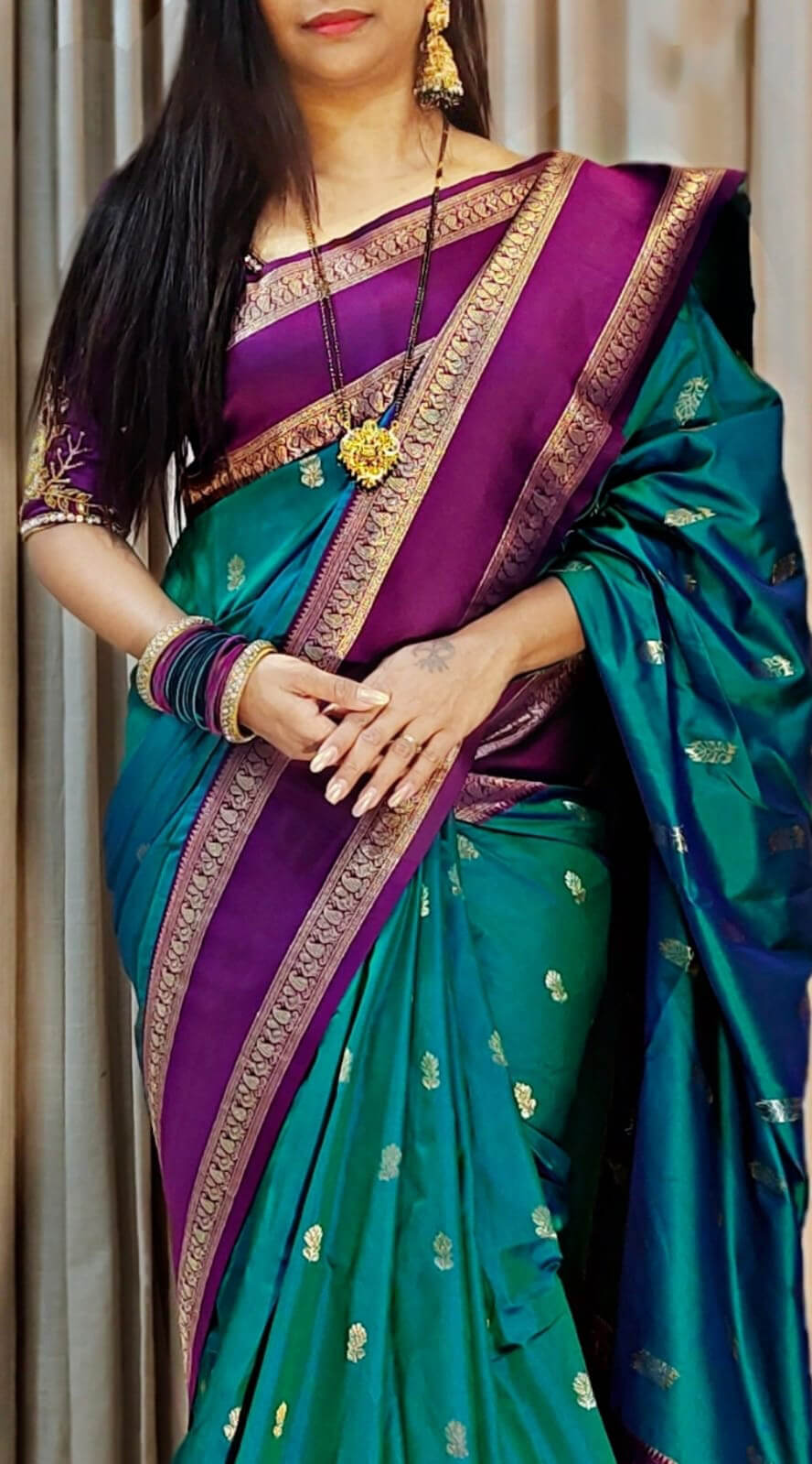 Symmetrical Rama Soft Banarasi Silk Saree With Captivating Blouse Piece