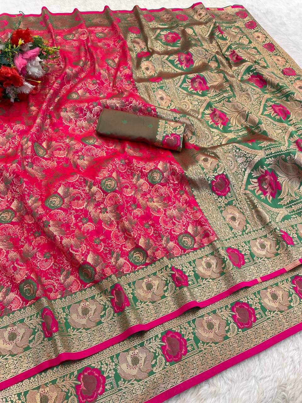Adoring Dark Pink Soft Banarasi Silk Saree With Lagniappe Blouse Piece