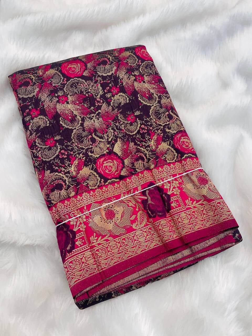 Enigmatic Wine Soft Banarasi Silk Saree With Exquisite Blouse Piece