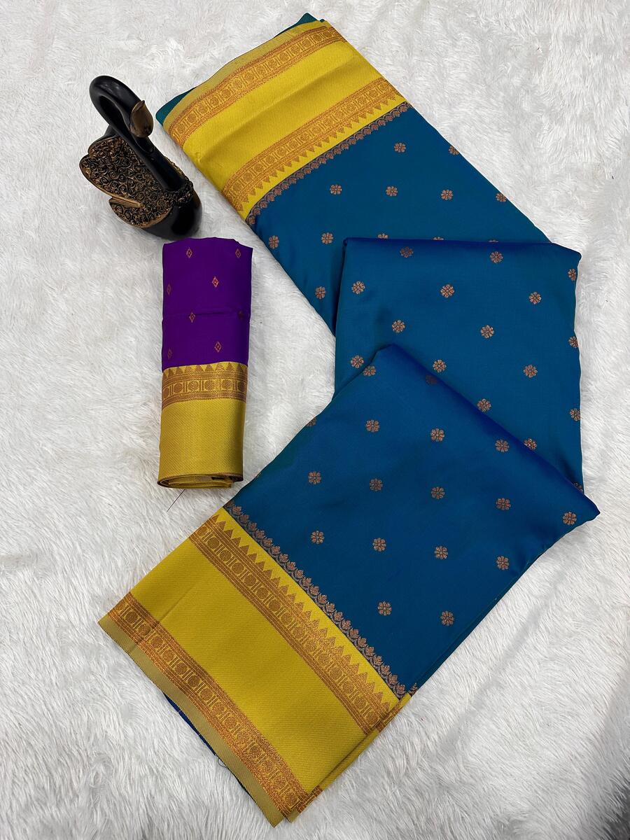 Desiring Blue Soft Banarasi Silk Saree With Luxuriant Blouse Piece