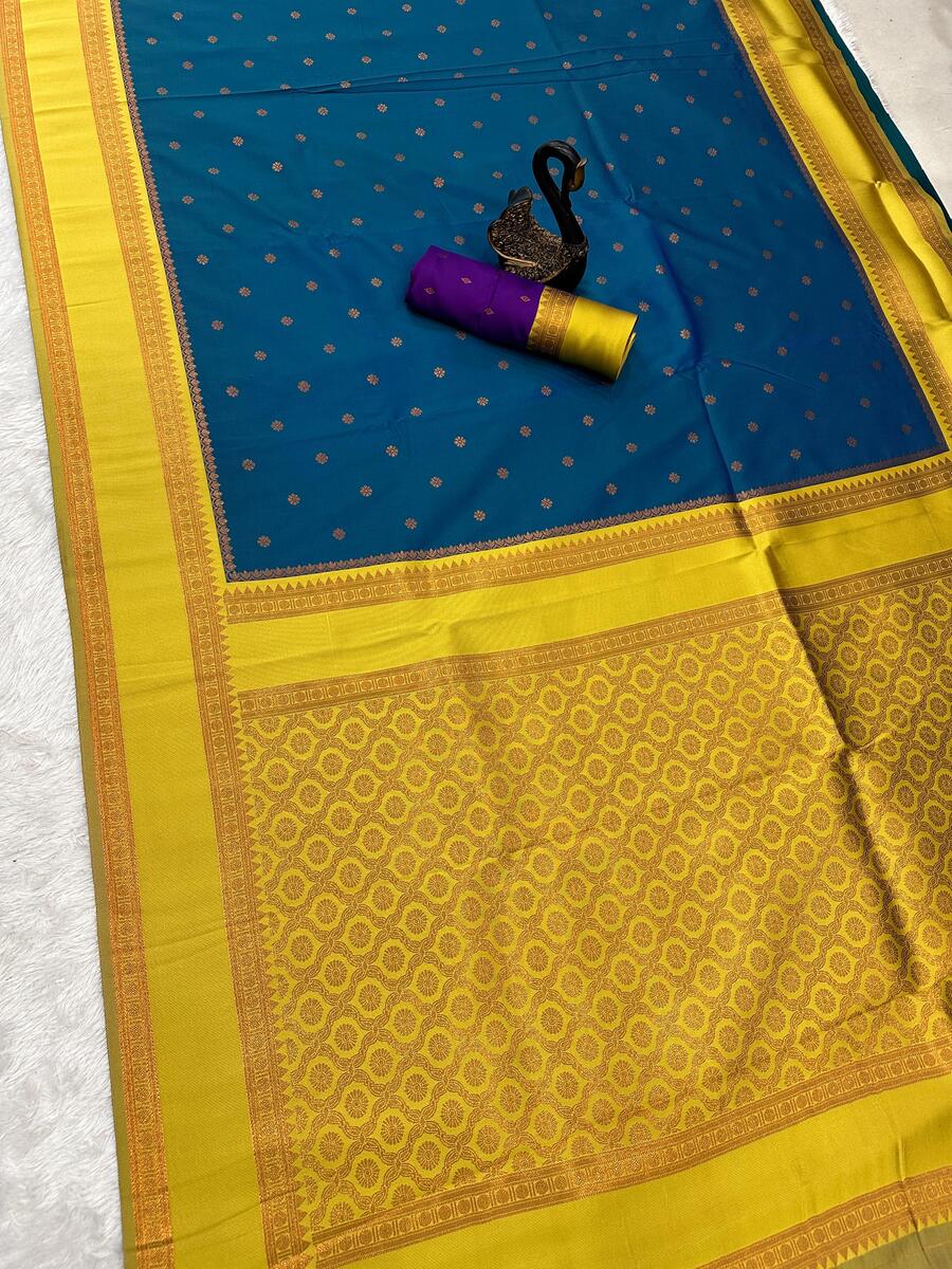Desiring Blue Soft Banarasi Silk Saree With Luxuriant Blouse Piece
