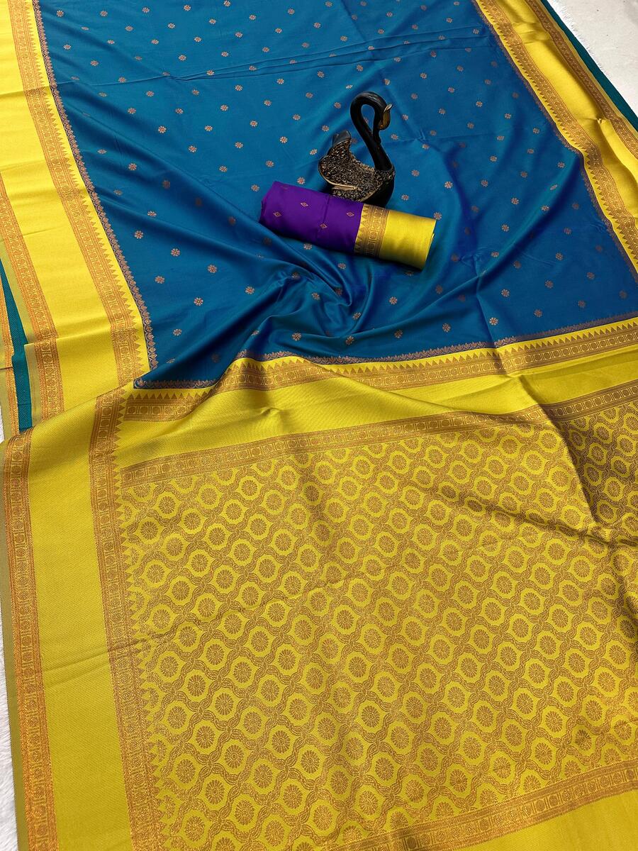 Desiring Blue Soft Banarasi Silk Saree With Luxuriant Blouse Piece