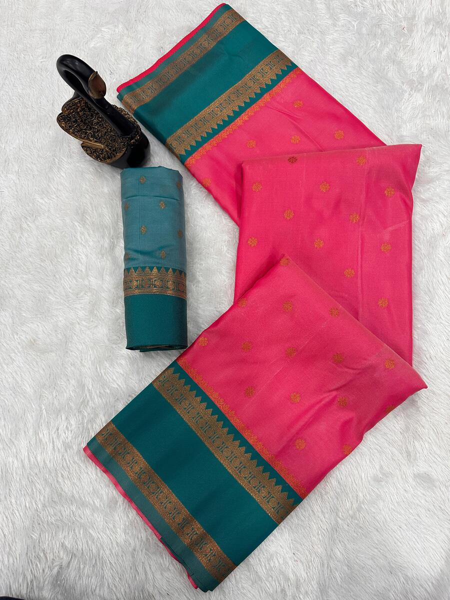 Grandiose Dark Pink Soft Banarasi Silk Saree With Alluring Blouse Piece