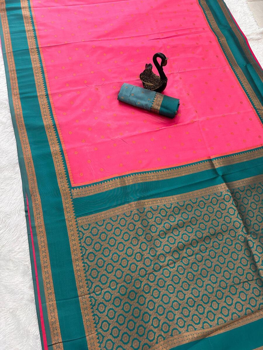 Grandiose Dark Pink Soft Banarasi Silk Saree With Alluring Blouse Piece