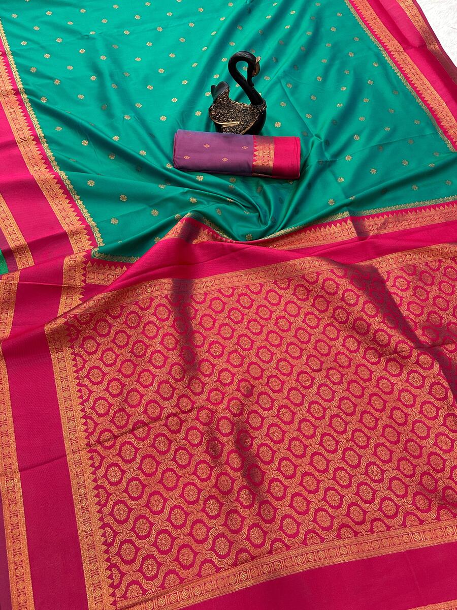 Dalliance Green Soft Banarasi Silk Saree With Eloquence Blouse Piece