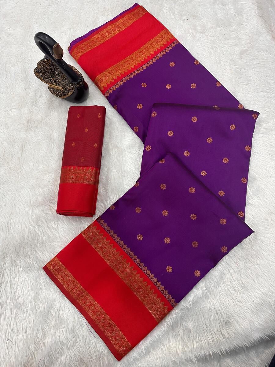 Charismatic Purple Soft Banarasi Silk Saree With Classy Blouse Piece