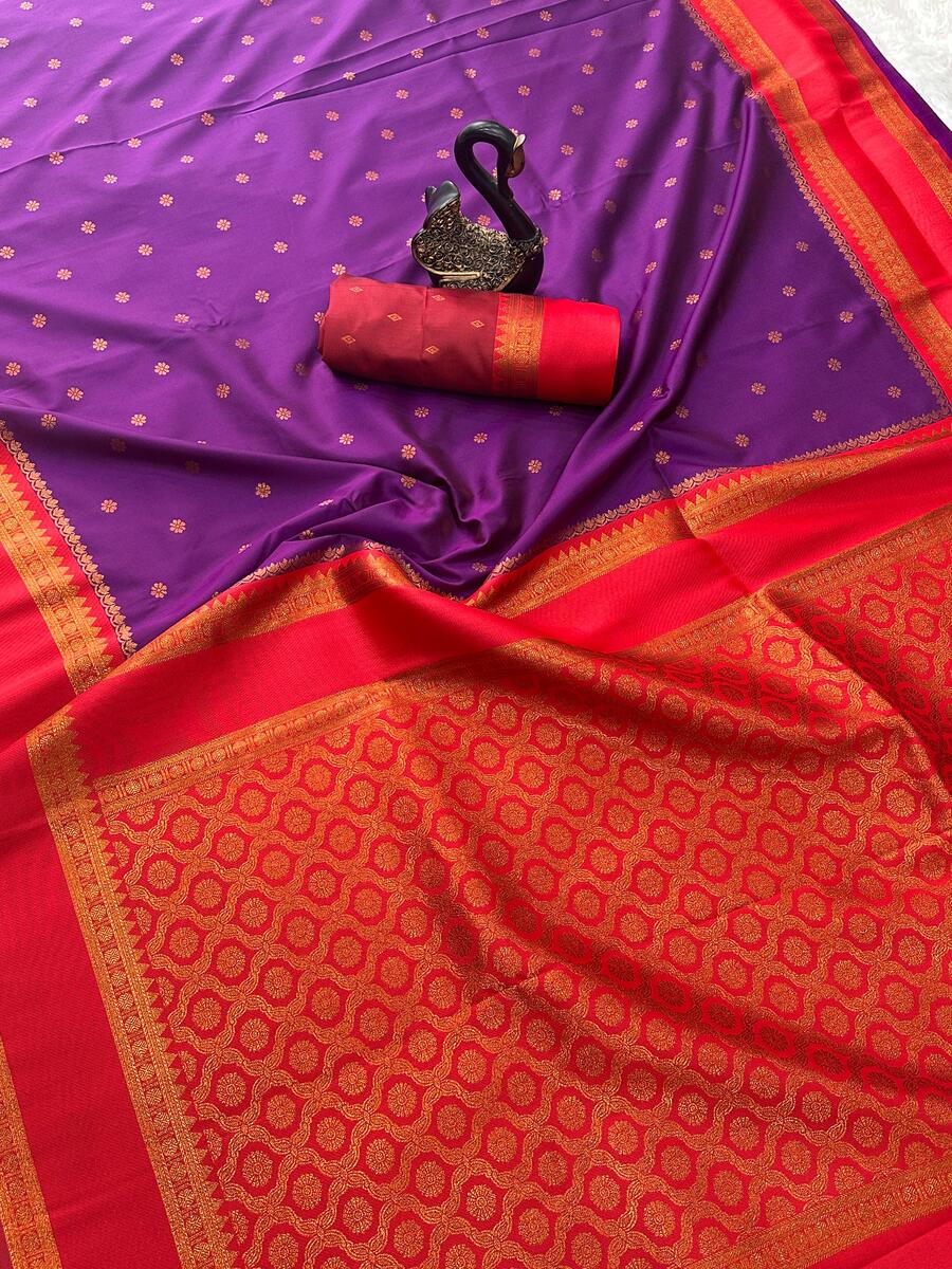 Charismatic Purple Soft Banarasi Silk Saree With Classy Blouse Piece