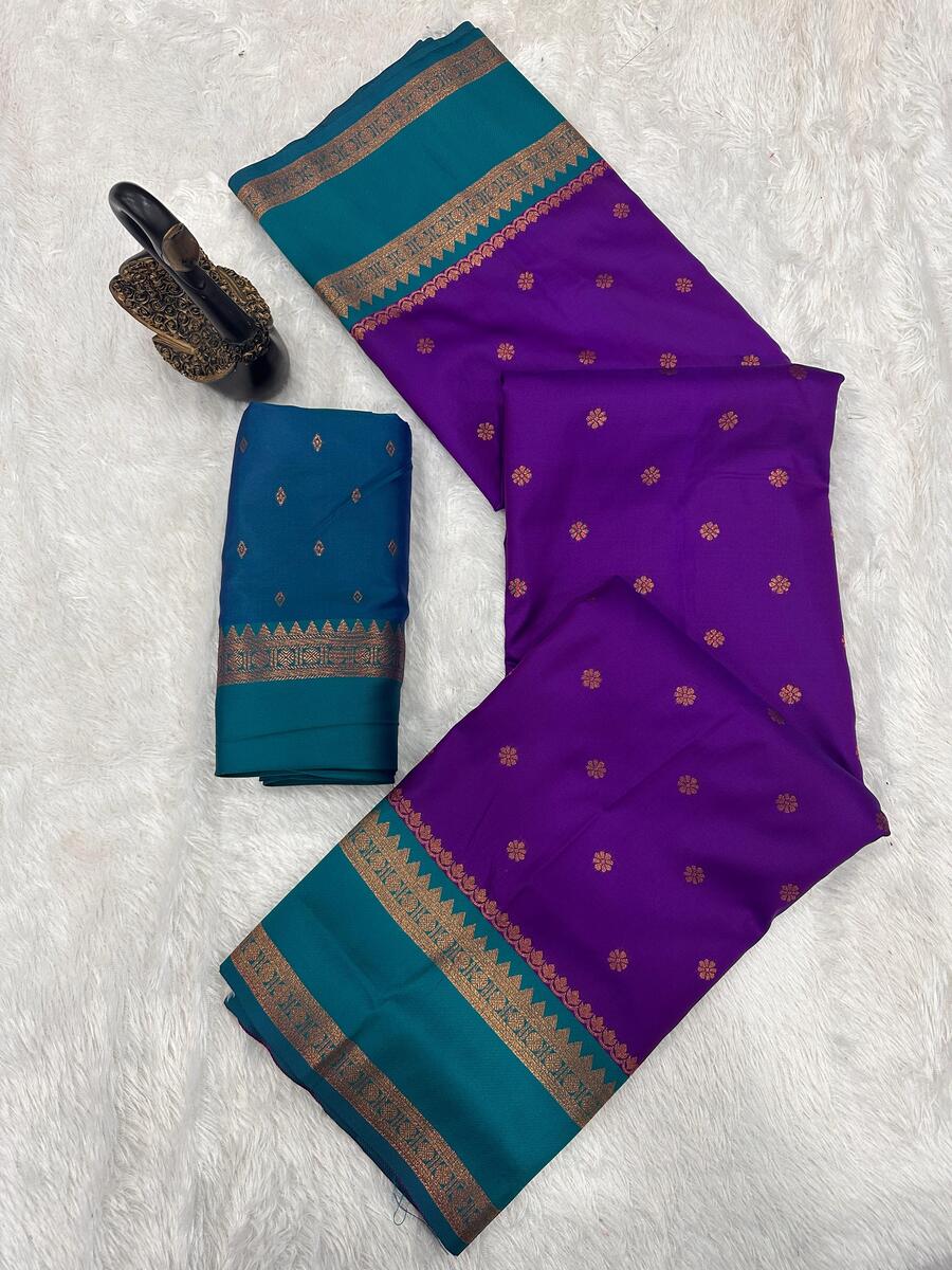 Exceptional Royal Purple Soft Banarasi Silk Saree With Super extravagant Blouse Piece