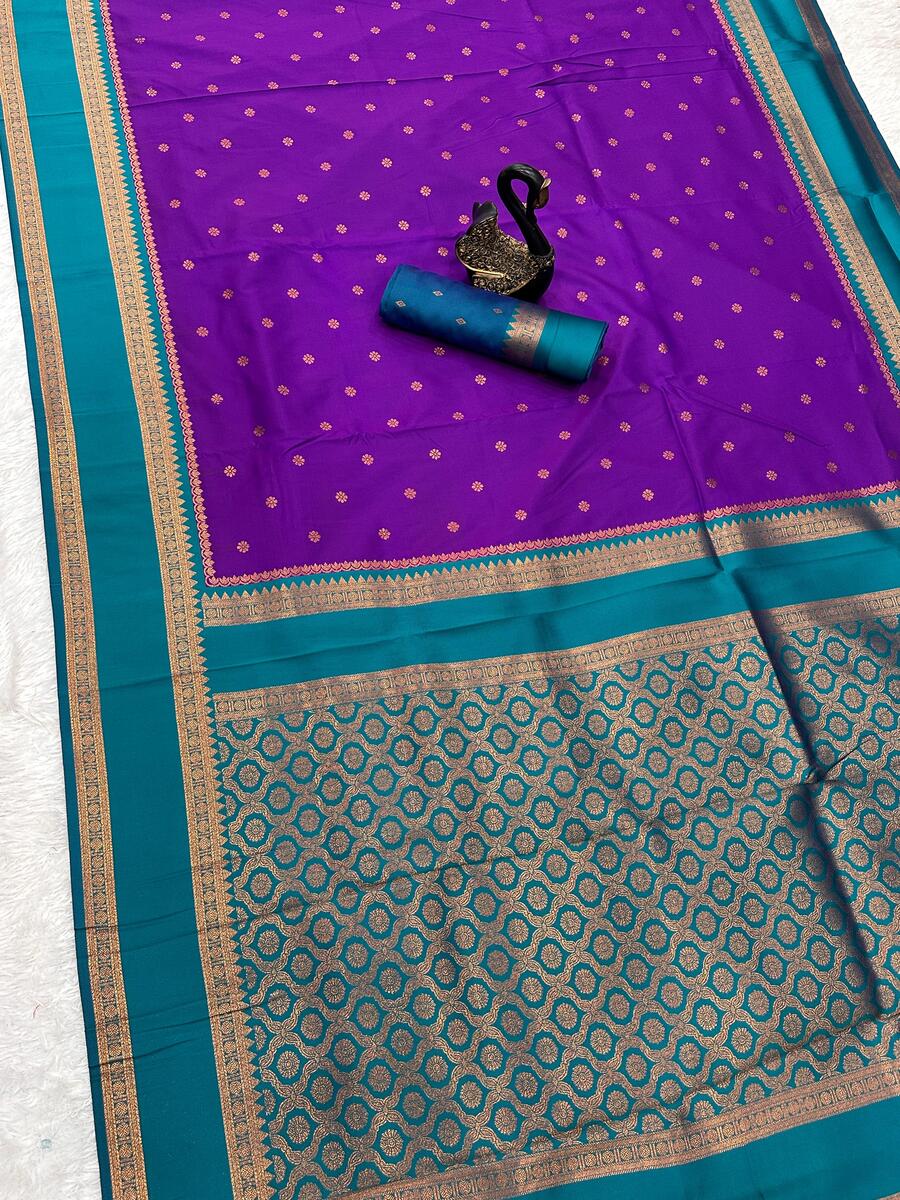 Exceptional Royal Purple Soft Banarasi Silk Saree With Super extravagant Blouse Piece