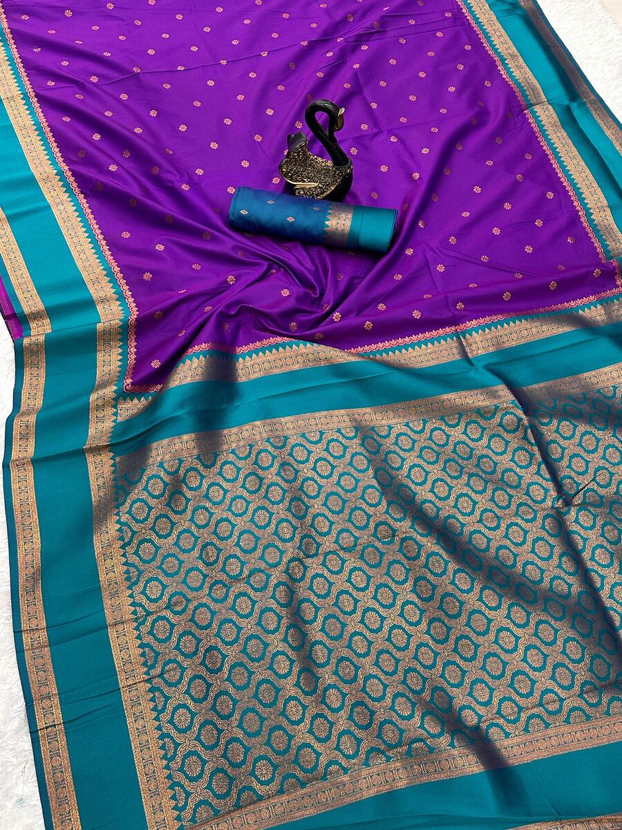 Exceptional Royal Purple Soft Banarasi Silk Saree With Super extravagant Blouse Piece