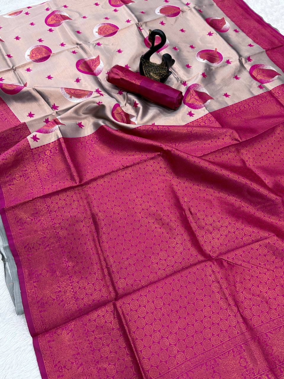 Effulgent Beige Soft Silk Saree With Most Flattering Blouse Piece