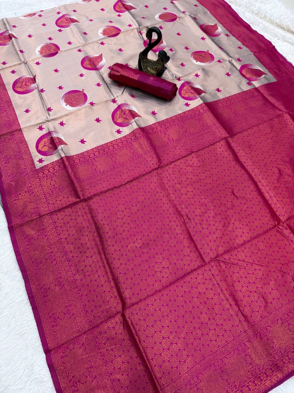 Effulgent Beige Soft Silk Saree With Most Flattering Blouse Piece