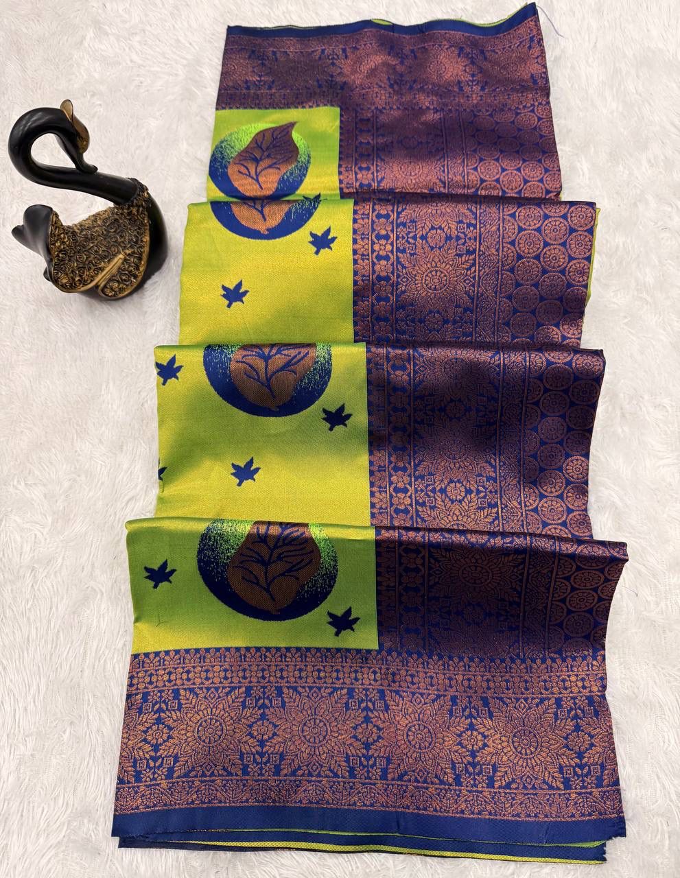 Elaborate Parrot Soft Silk Saree With Epiphany Blouse Piece