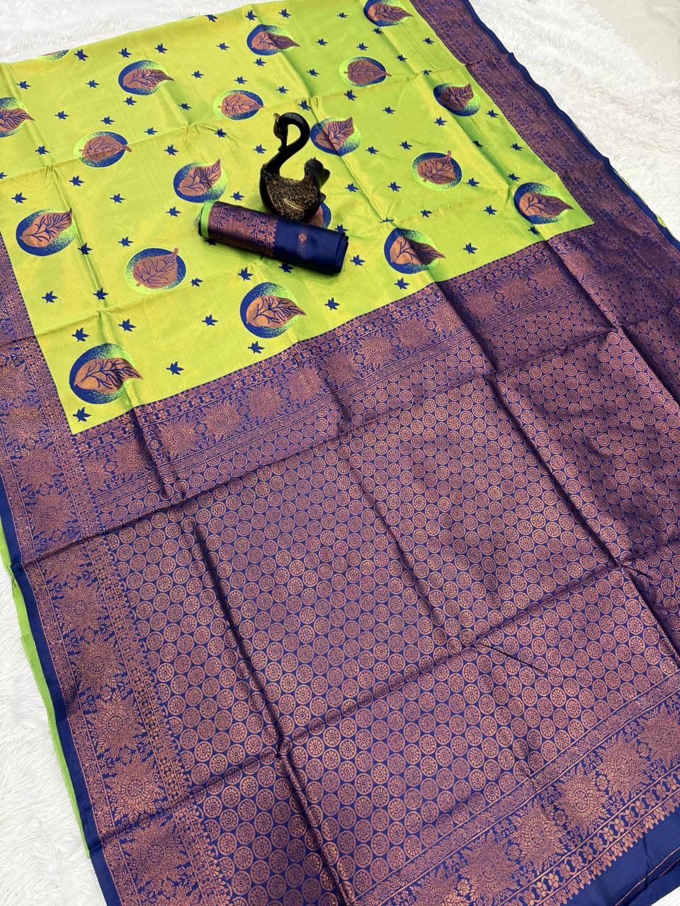 Elaborate Parrot Soft Silk Saree With Epiphany Blouse Piece