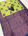 Elaborate Parrot Soft Silk Saree With Epiphany Blouse Piece