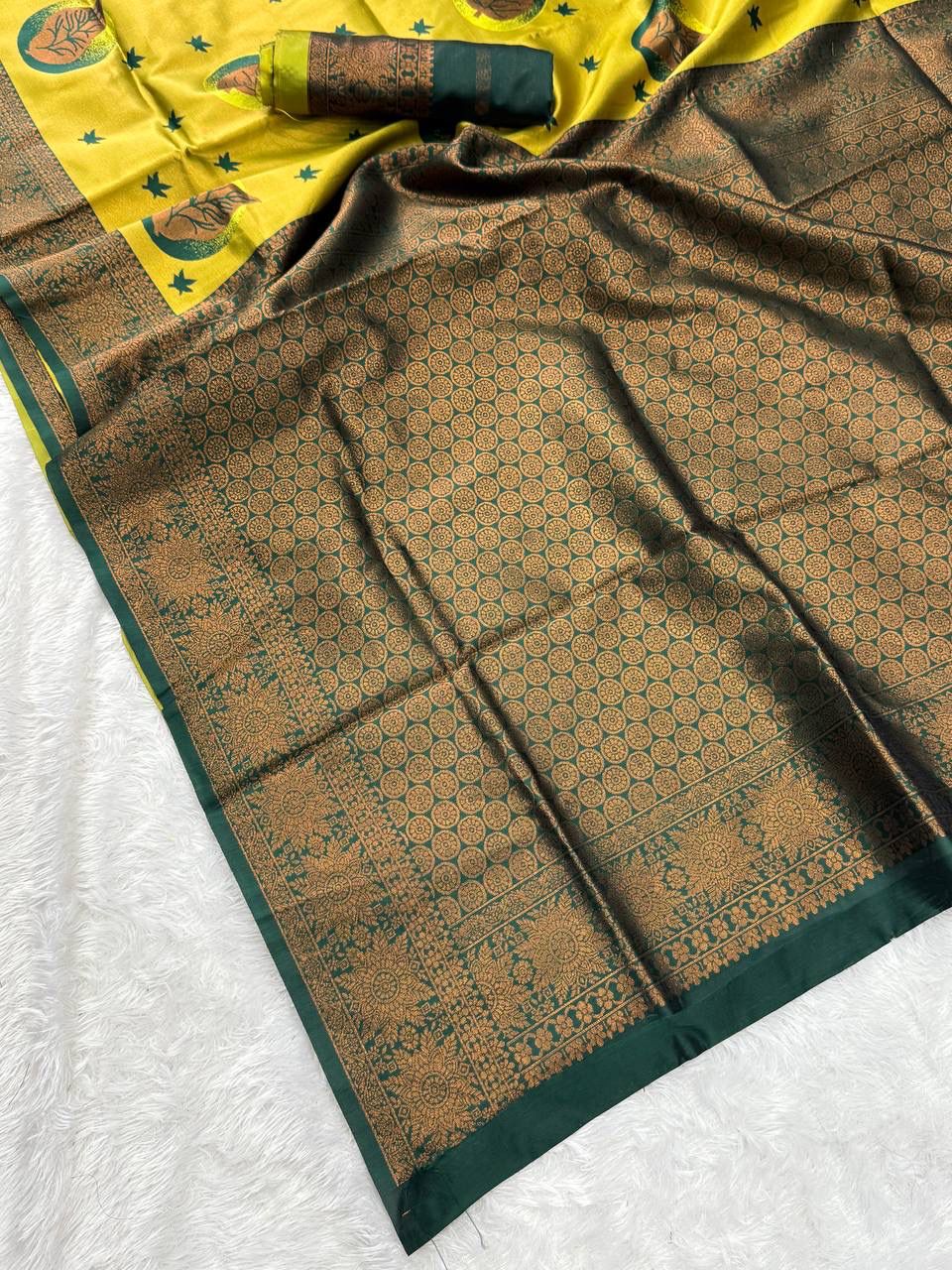 Adorable Yellow Soft Silk Saree With Radiant Blouse Piece