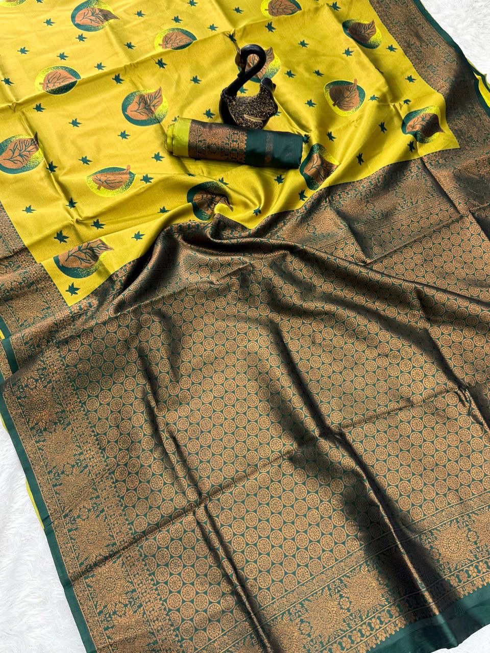 Adorable Yellow Soft Silk Saree With Radiant Blouse Piece