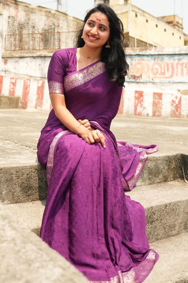Excellent Purple Soft Banarasi Silk Saree With Nemesis Blouse Piece