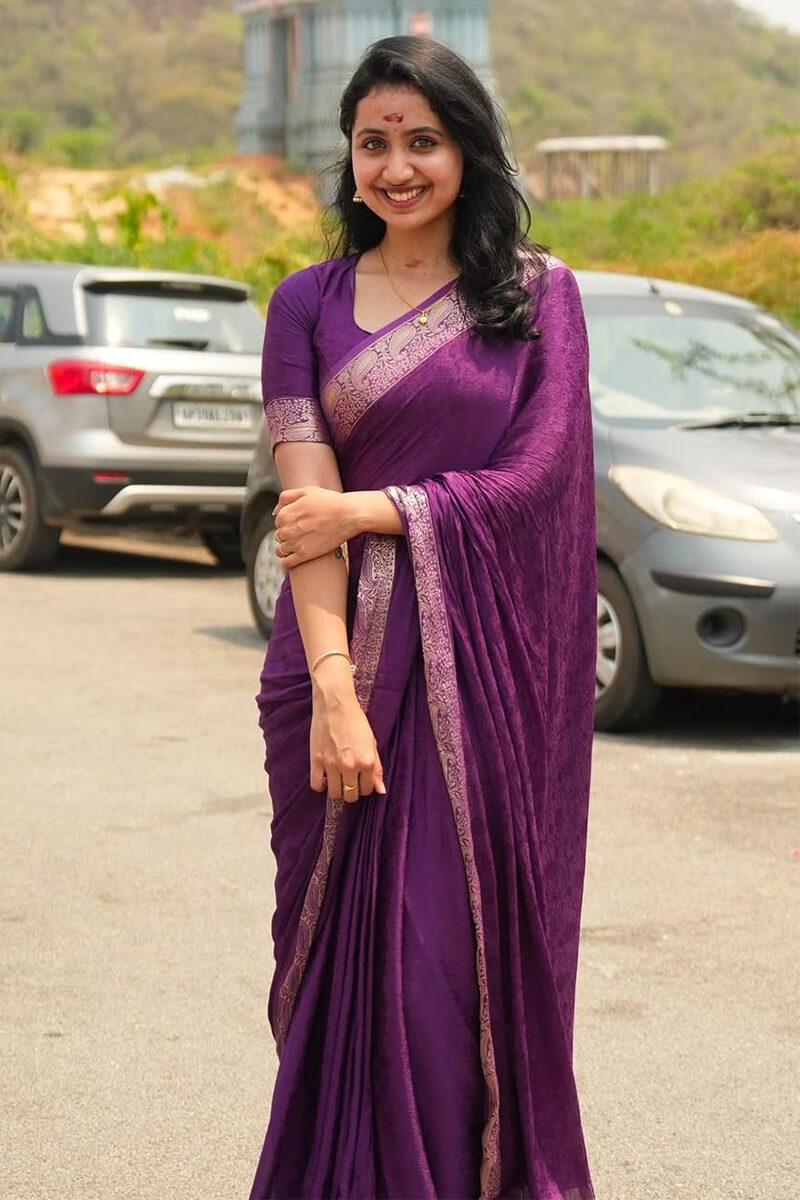 Excellent Purple Soft Banarasi Silk Saree With Nemesis Blouse Piece