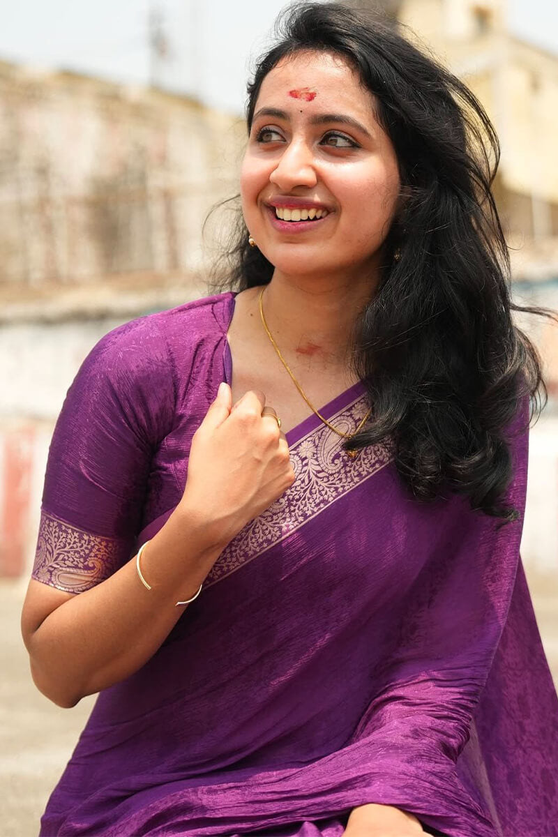 Excellent Purple Soft Banarasi Silk Saree With Nemesis Blouse Piece
