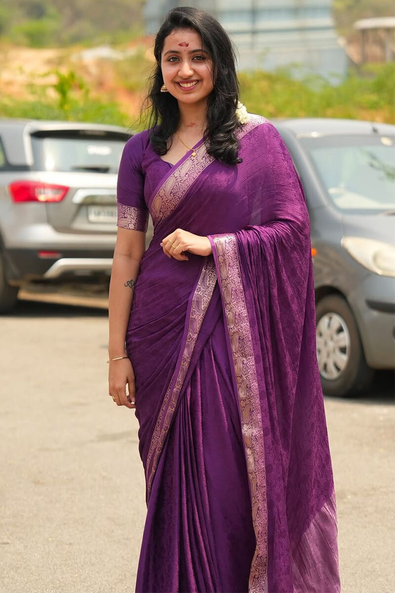 Excellent Purple Soft Banarasi Silk Saree With Nemesis Blouse Piece