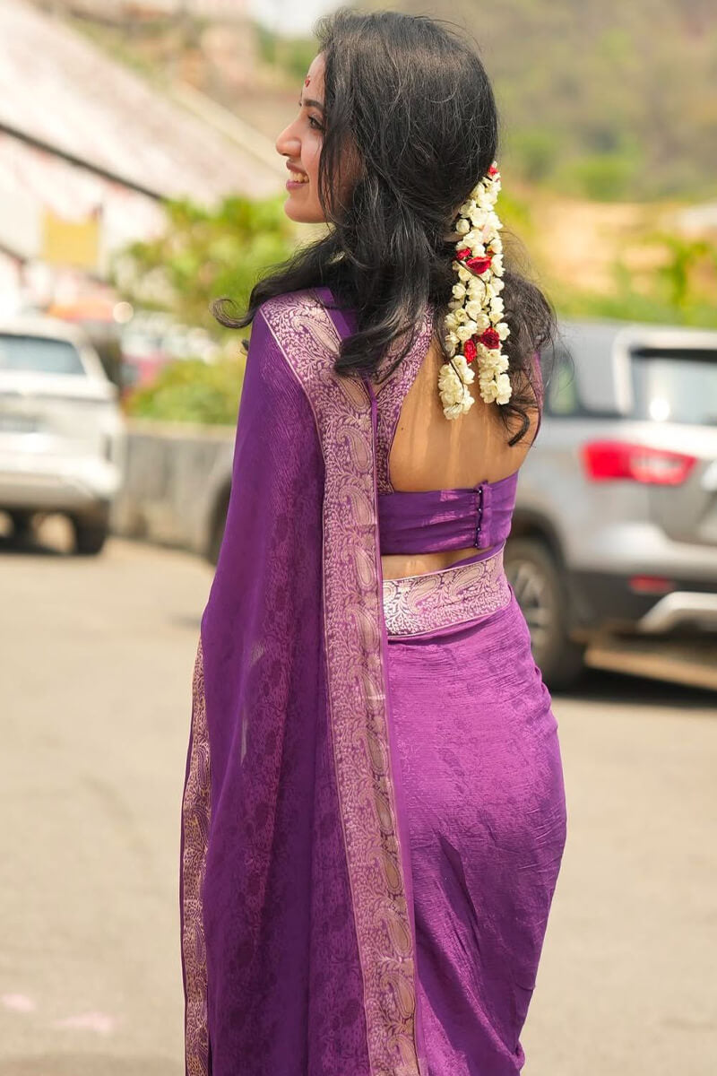 Excellent Purple Soft Banarasi Silk Saree With Nemesis Blouse Piece