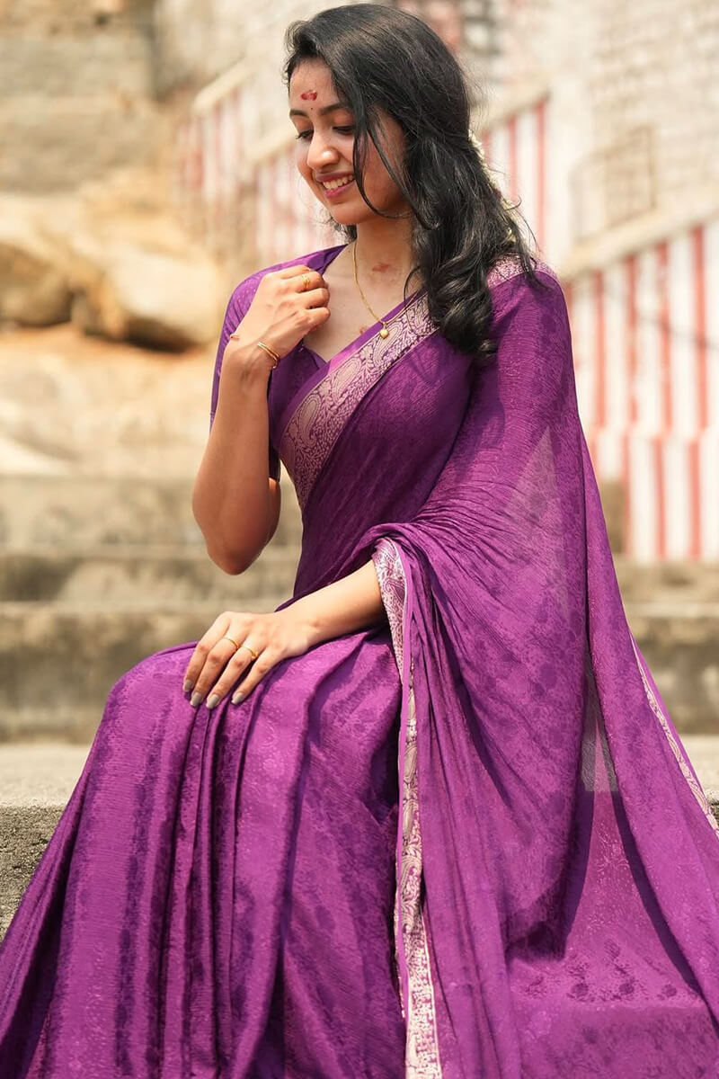 Excellent Purple Soft Banarasi Silk Saree With Nemesis Blouse Piece