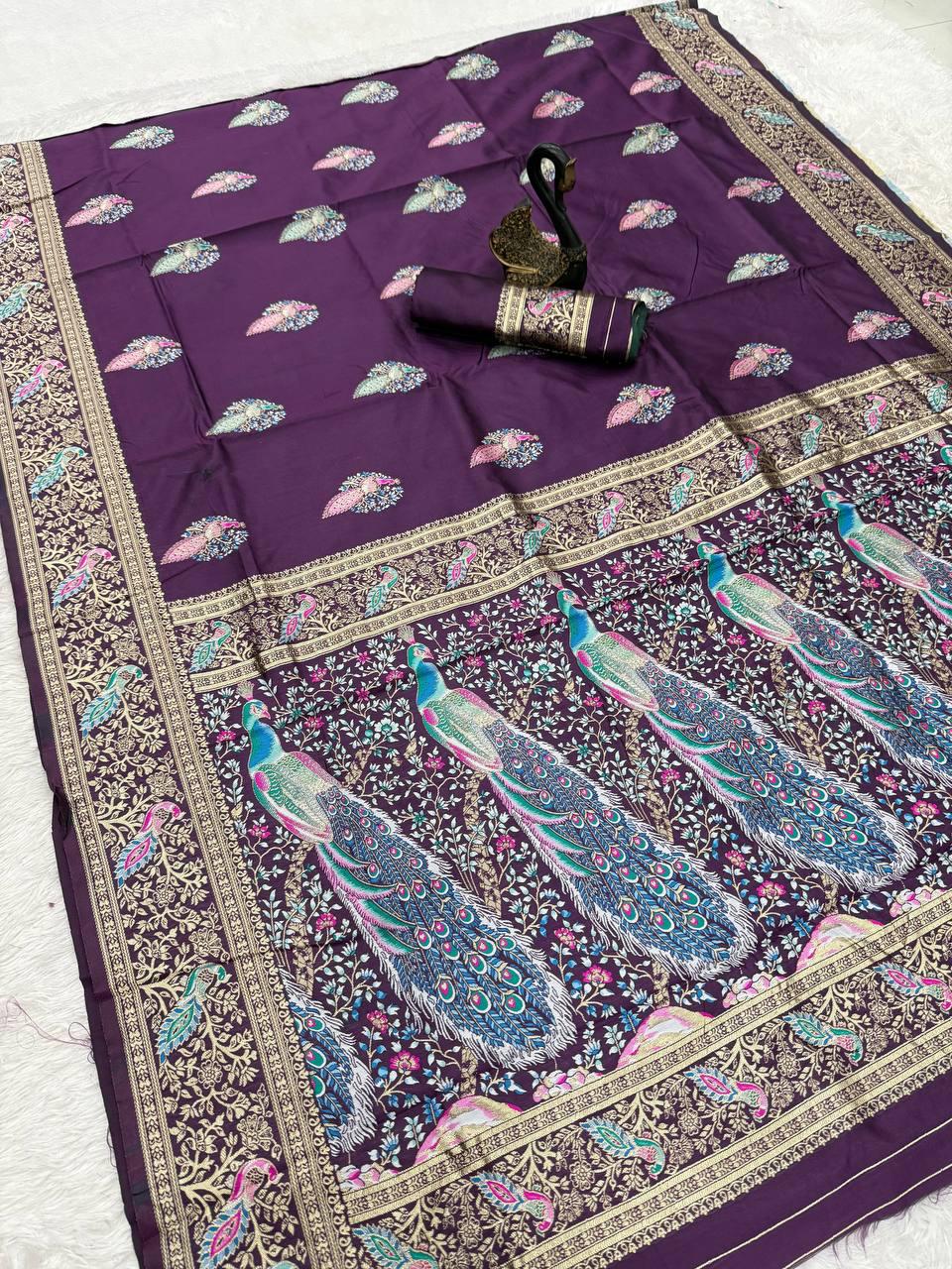 Quintessential Purple Soft Banarasi Silk Saree With Winsome Blouse Piece