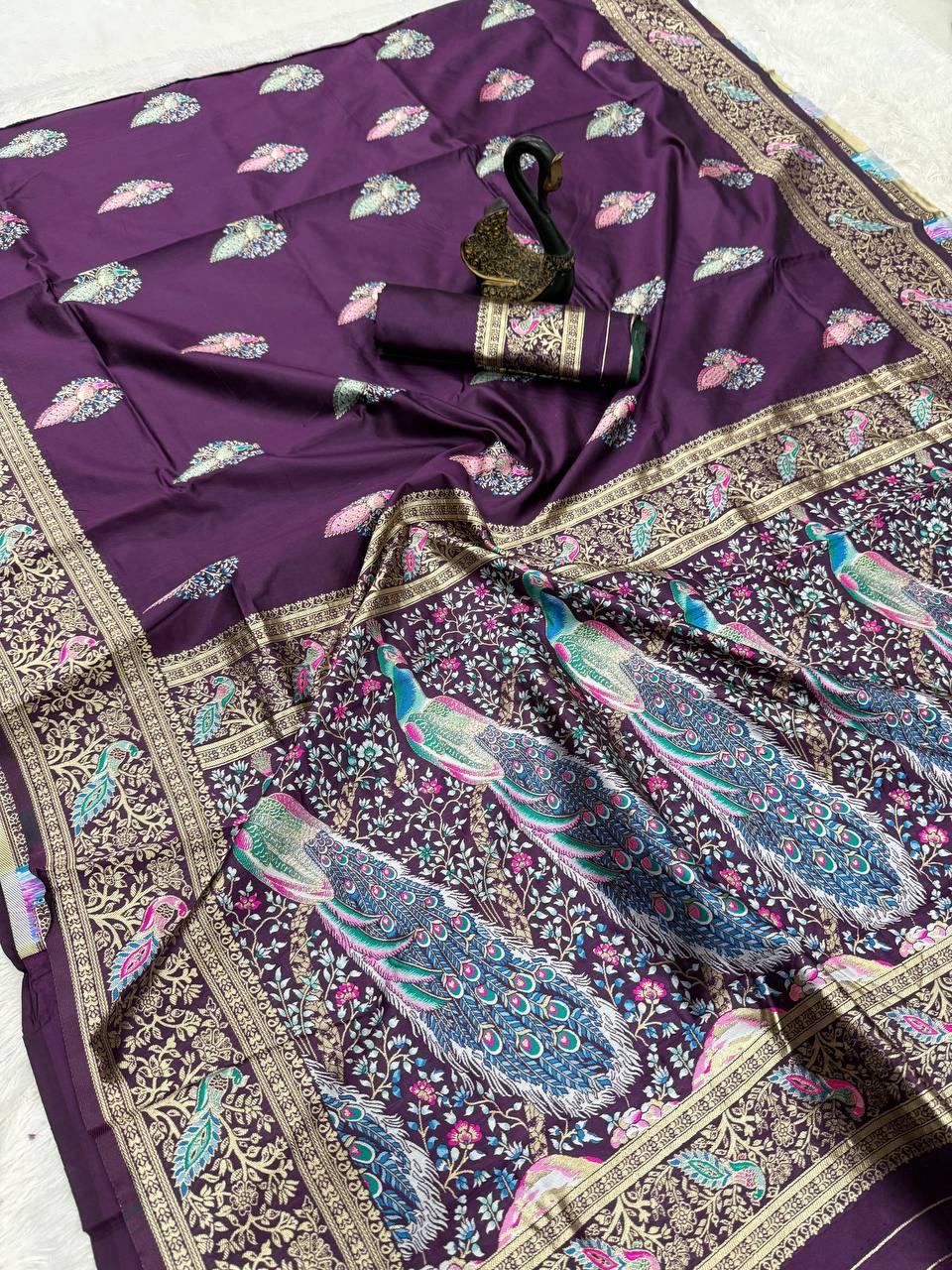 Quintessential Purple Soft Banarasi Silk Saree With Winsome Blouse Piece