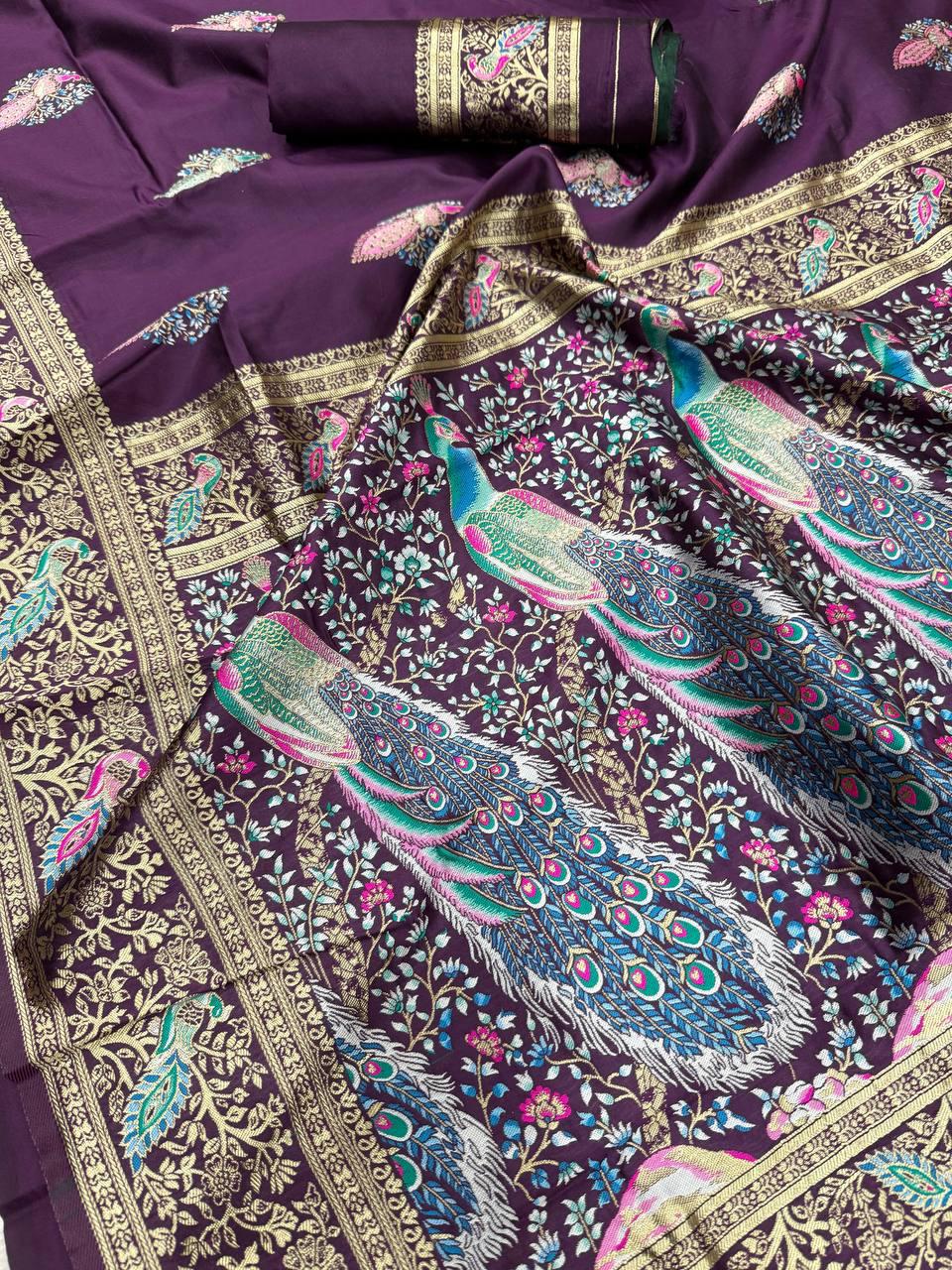 Quintessential Purple Soft Banarasi Silk Saree With Winsome Blouse Piece