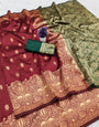 Dulcet Maroon Soft Silk Saree With Ethnic Blouse Piece