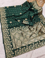 Elision Dark Green Soft Silk Saree With Posh Blouse Piece