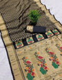Pretty Black Paithani Silk Saree With Magnetic Blouse Piece