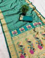 Glittering Rama Paithani Silk Saree With Splendiferous Blouse Piece