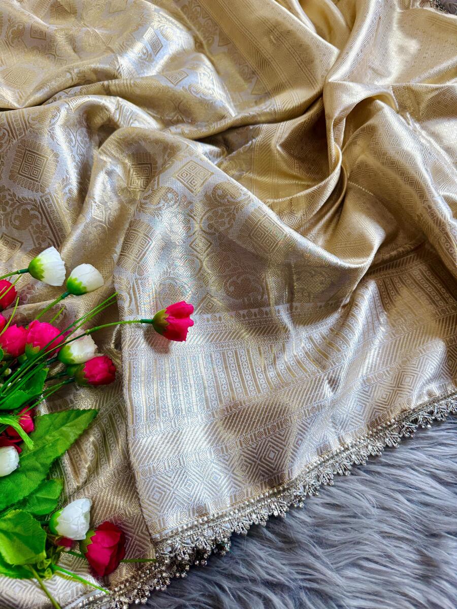 Verdant Beige Soft Tissue Silk Saree With Luminous Blouse Piece