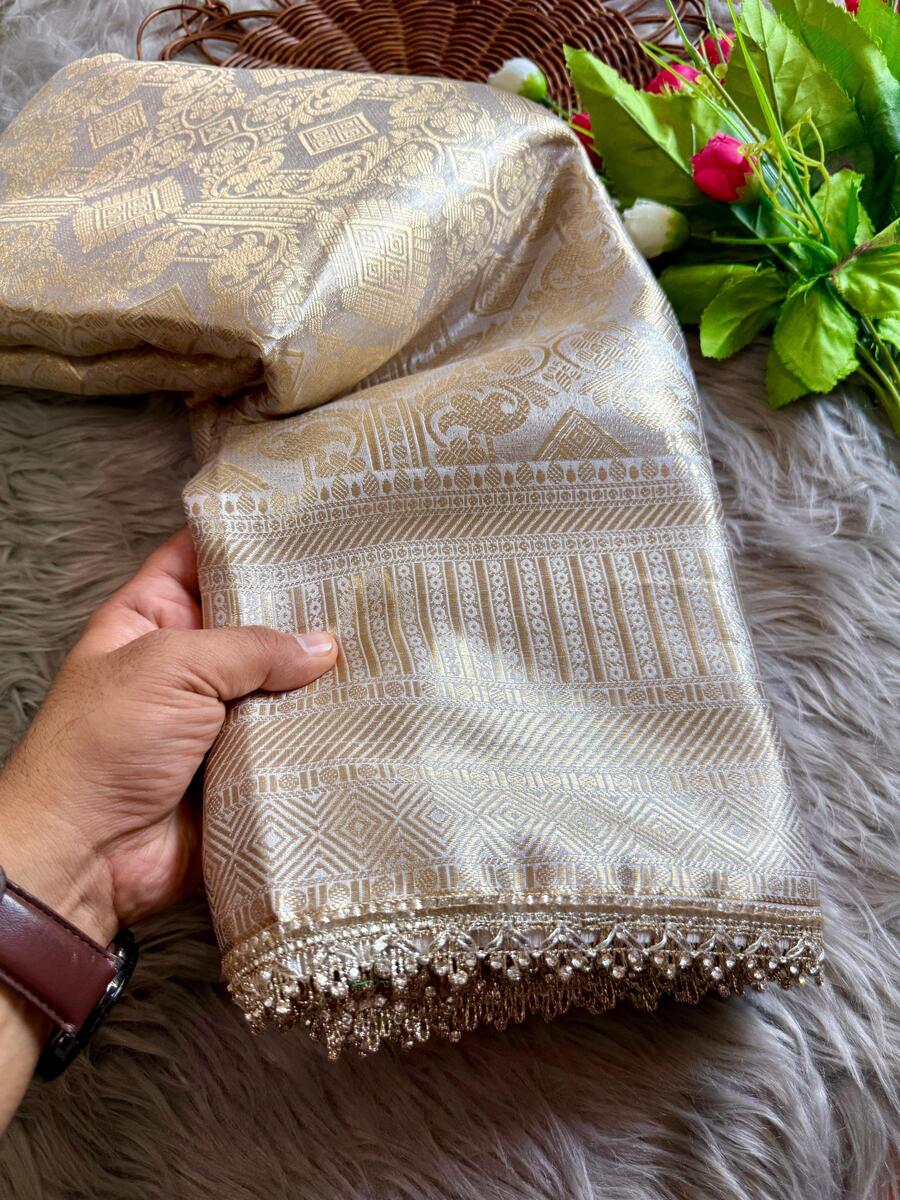 Verdant Beige Soft Tissue Silk Saree With Luminous Blouse Piece