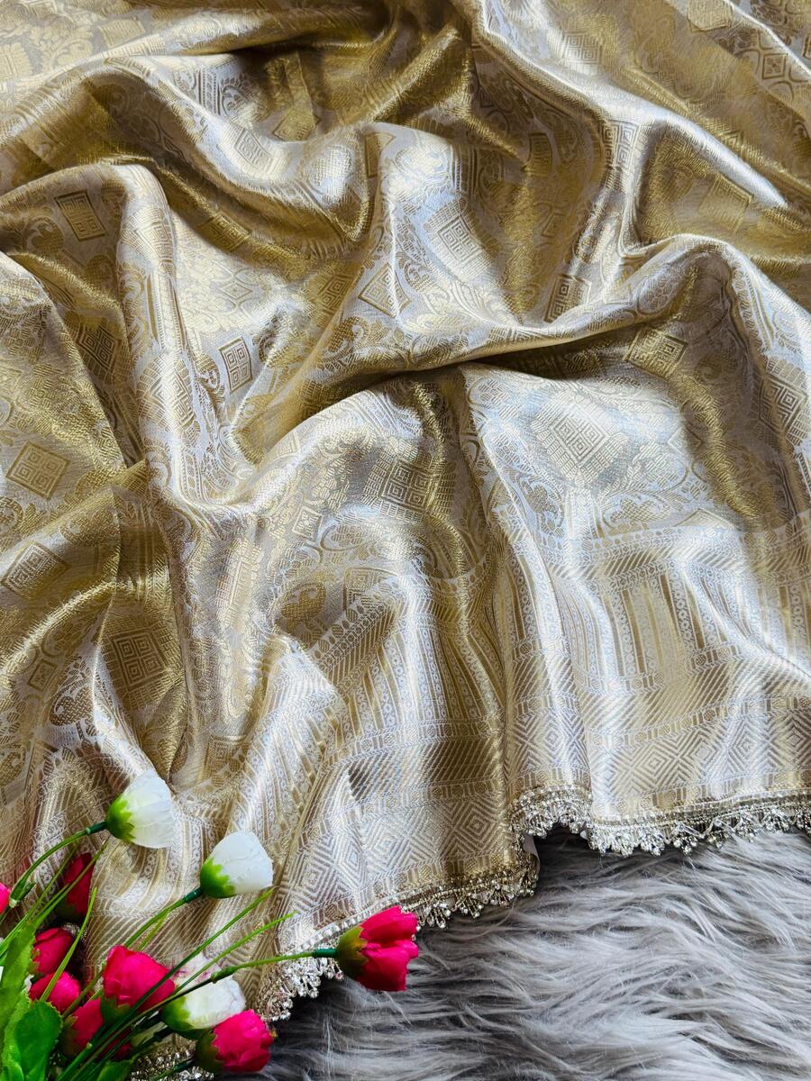 Verdant Beige Soft Tissue Silk Saree With Luminous Blouse Piece