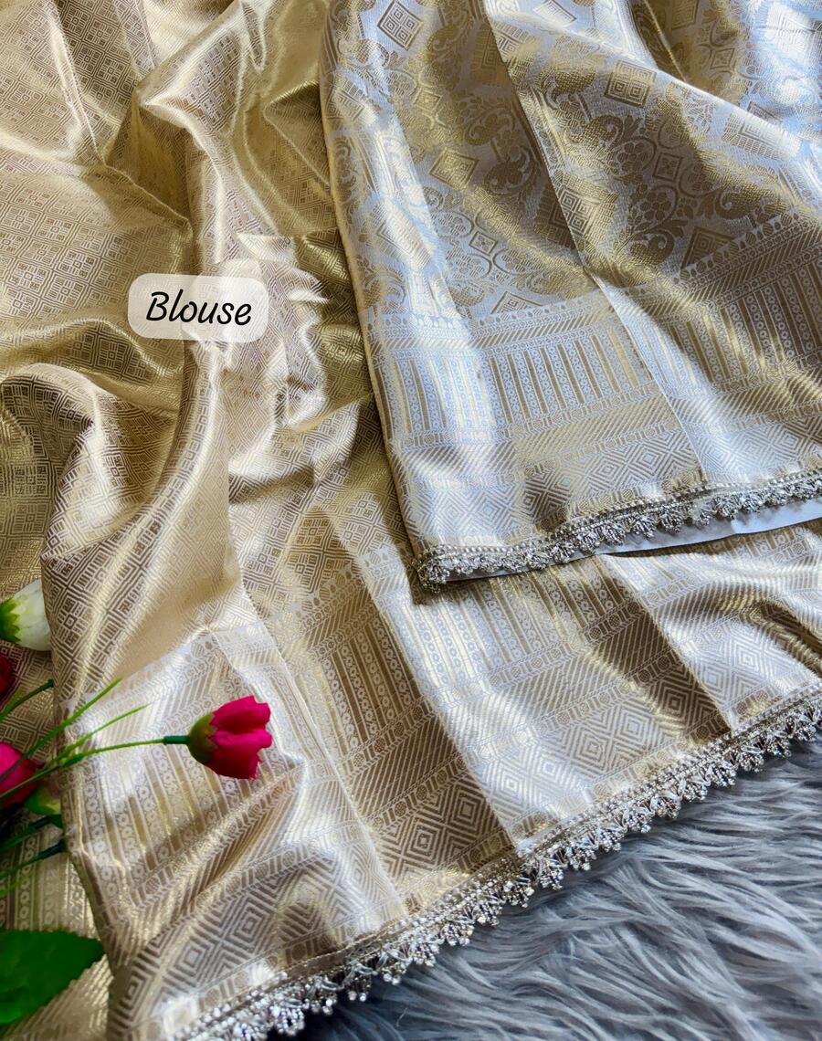 Verdant Beige Soft Tissue Silk Saree With Luminous Blouse Piece