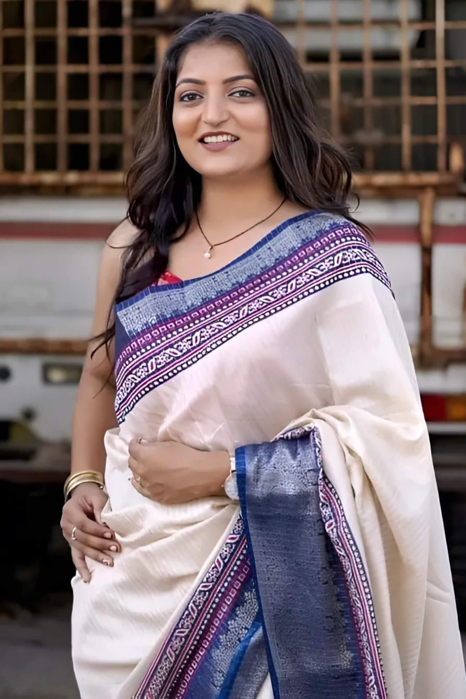 Impressive Beige Digital Printed Dola Silk Saree With Nectarous Blouse Piece