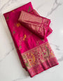 Lassitude Dark Pink Soft Banarasi Silk Saree With Quixotic Blouse Piece
