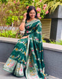 Rhapsody Green Soft Banarasi Silk Saree With Gossamer Blouse Piece
