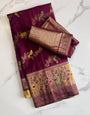 Flaunt Purple Soft Banarasi Silk Saree With Elaborate Blouse Piece