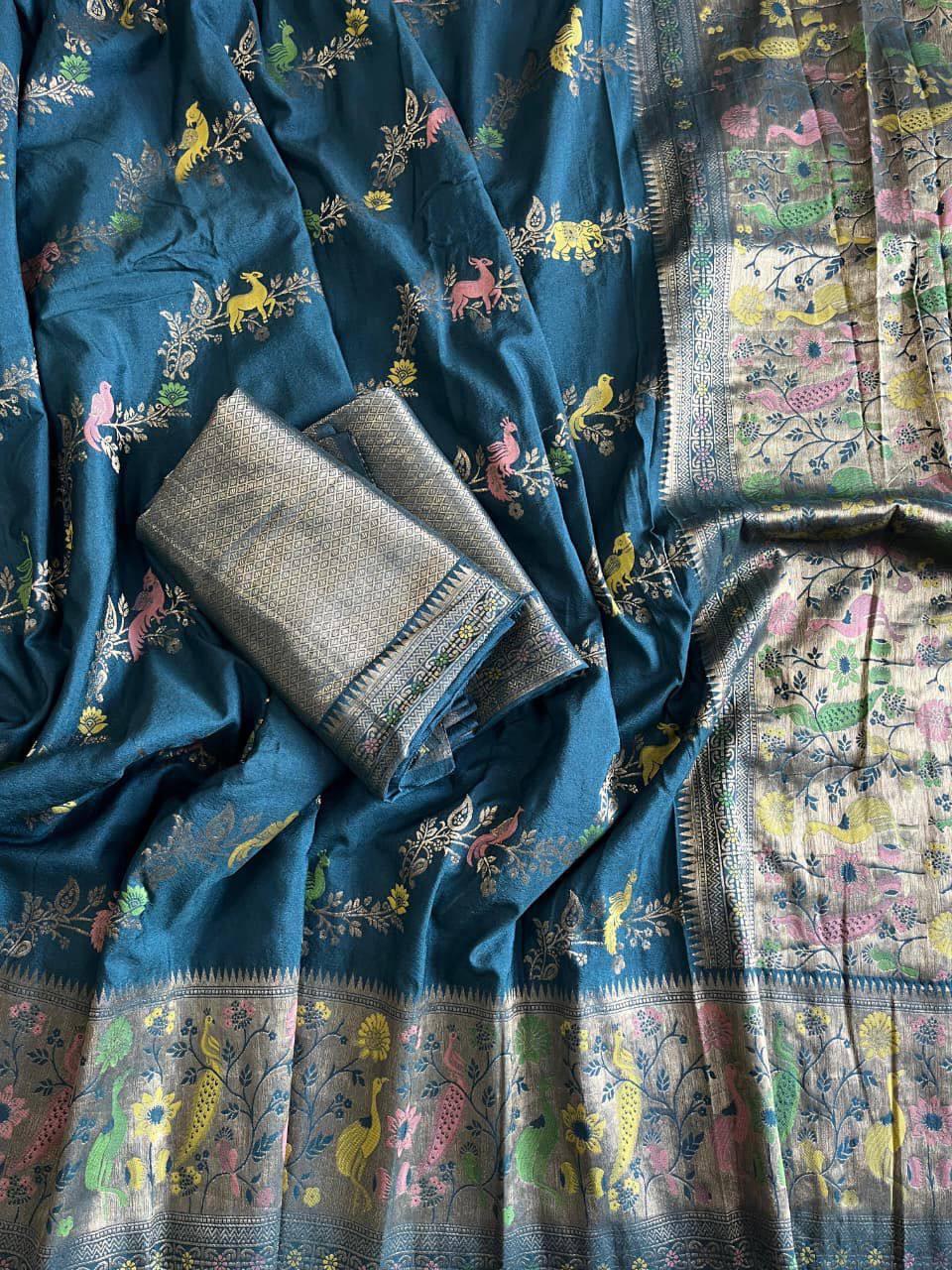 Wonderful Rama Soft Banarasi Silk Saree With Enthralling Blouse Piece