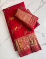 Exquisite Red Soft Banarasi Silk Saree With Embellished Blouse Piece